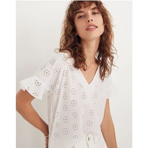 NWOT MADEWELL | Eyelet Sundrift Ruffle Top in White Sz S Casual Boho Cottagecore